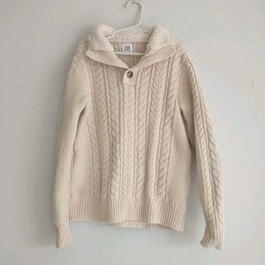 Gap Kids Sweater Boys M/8 Cream Cable Knit Chunky Sherpa Collar CottonFisherman